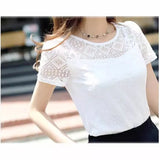 Fongt Shooting 2025 Summer Dress New Bottoming Tops To Put On White Round-Neck Short-Sleeved Lace Chiffon Shirt