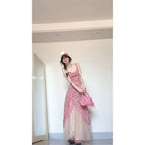 Fongt Floral Sling Dress Female Design Sense Niche Lotus Side Temperament Waist Dress Two Sets