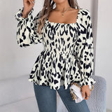 Fongt Shooting 2025 Autumn And Winter Leisure Wood Ear Side Leopard Long-Sleeved Chiffon Shirt Women's Clothing