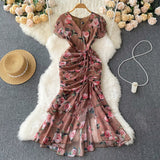 Fongt Cold Sister Goddess Fan Dress Heart Machine Draw Folding Belt Irregular Chopped Fishtail Skirt Dress
