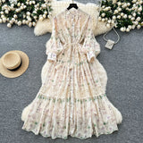 Fongt Style Niche High-Grade Lace To Receive Waist Dress Women's Thin Print Embroidered Fairy Dress