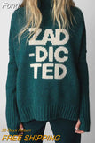 Letter Sweater Women 2023 Spring Autumn Turtleneck Rock Sweater Jumpers Pull Female Fashion Knitted Pullover