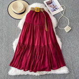 Fongt Half-Dress Women's Dress 2025 Summer Small Medium Long Leisure High-Rise Thin Thong Ponve Cake Skirt