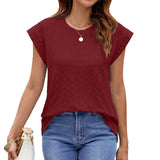 2024 New Round Collar Jacquard Solid Color Short-Sleeved Casual T-Shirt Vest-Outfit