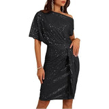 Fongt Women's New Sexy Folds Flash Fashion Trend Dress