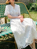 Fongt Three-Dimensional Flower Embroidery French Small Fragrant Suit Women's Short-Sleeved White Top Skirt Suit Shenzhen South Oil Women's
