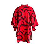 Fongt New Long-Sleeved Print Bubble Sleeves Loose Large-Size Shirt Dress Dress