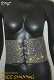 Crystal Sequins Cummerbunds Woman Rhinestones Belt Cummerbund Wide Women's Streetwear Lace Up Corset