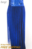 Rave Wear Outfits Clothing Tassel Fringe Midi Skirt Women Solid Sequin Burning Party