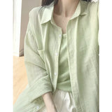 Fongt Apricot Thin Sunscreen Long-Sleeved Shirt Women's Summer Dress New Loose Thin Shirt Folded