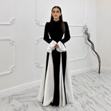 Fongt 2025 New Women's Horn Sleeves Spliced Elegant Waist Dress