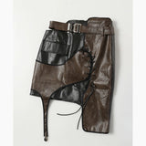 Fongt New Personality Irregular Splicing Niche Wear Rope Leather Clothes Two-Piece Skirt 1528