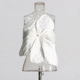 Fongt Hot Girl Designer Autumn 2024 New Hanging Neck Three-Dimensional Flower Nail Bead Pearl Wipe Chest Top-Outfit