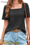 Hollow Square Collar Blouse Summer Women Casual Women's Shirt Loose Tops Short Sleeve Lace Fashion Blouses Blusas