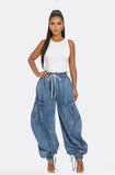 Fongt Women's Loose Jeans Women's Street Casual Draw With Tight Waist Harlan Pants