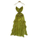 Fongt Fan Design Careful Machine Kinry Sling Dress Woman 2025 Summer Folds To Receive Irregular Dress
