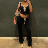 Fongt 2024 Fashion Suit New Women's Sexy Sweet Hot Girl Short Top Draw Rope Wide Leg Pants Fashion