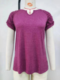 2023 New Solid Color U-Neck Rotator Sleeve Loose Women's T-Shirt Top-Outfit