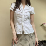Fongt Desire Girl Casual Wind White Jacket 2023 Summer Design Sense After The Strap Show Thin Basic Shirt Women-Outfit