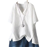 Fongt Summer New Solid Color Buffet Short-Sleeved V-Neck T-Shirt Women Irregular Large Cotton Loose Leisure