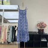 Australian Niche Design Charming Holiday Style Embroidered Sleung Sling Dress Buckled Long