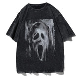 Fongt Summer New Spear Cranium Series Print T-Shirt Black Cotton Men And Women Universal Size