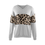 Fongt Autumn And Winter New V-Neck Spliced Knitted Shirt Women's Jacket Leopard Print Women's Sweater