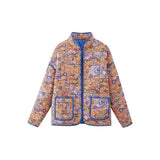 Fongt Women's Clothing 2025 Autumn 11 Thin Cotton Clothes Printed Collar Double Pocket Cotton Jacket Loose Coat