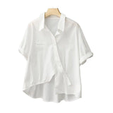 Fongt Cotton Short-Sleeved Shirt Top Women Irregularly Put 2025 Summer Thin Small Small Short Shirt