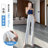 Fongt Thigh Pants Women's Summer Thin Ice Silk High Waist Thin Feeling Small Open Casual Suit Trumpet Pants