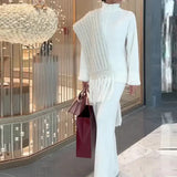 Fongt Autumn Winter New Solid Color Languid Lazy Gentle Wind Comfortable Turtleneck Sweater Two Sets Female-Outfit
