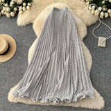 Fongt Fashion Folding Wave Half-Dress French Sweet High-Waisted A-Shaped Skirt Mid-Long Folds Skirt