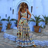 Fongt Spring And Summer New Women's Sexy Temperament Sling Print Dress Set Beach Dress Two
