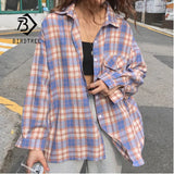 Arrival Women Vintage Plaid Oversized Blouse Batwing Sleeve Turn Down Collar Purple Shirt Button Up Casual Tops