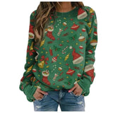 Christmas Printing T-shirt Plaid Women Casual Long Sleeve Shirts Blouse