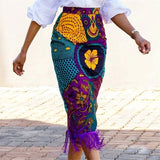 Fongt High-Waisted Print Splicing Lyso-Bag Hips Skirt Large-Size Women's Party Skirt Skirt
