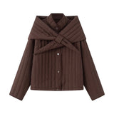 Fongt Women's Clothing 2025 New Korean Version Of Susture Loose Removable Scarf Cotton Jacket Jacket