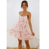 Fongt Spring And Summer Women's Printed Sling Dress Short Skirt Sweet And Fresh