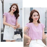 New Fashion Clothing Plus Size Solid Shirt Women Blouse Summer Womens Tops and Blouses Lace Patchwork Blusas Mujer