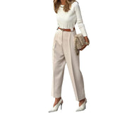 Fongt Spot 2024 Spring New Women's Fashion Temperament Pure Color Versatile High Waist Trousers Trousers-Outfit