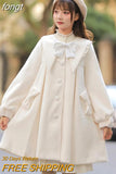 Blends Coats Women Baggy Kawaii Clothes Girlish Multi Bow Designer Beige Temper Preppy Stylish Куртка Зимняя