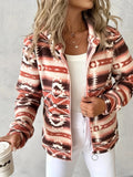 Fongt Large-Size Fashion Casual Casual Women's Loose Geometric Pattern Print Hooded Zip-Down Jacket Woman