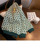Vintage green houndstooth sweatshirt fashion loose