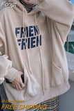 Hooded Sweatshirt Women Fashion Oversize Streetwear Letter Pullover Loose Solid Harajuku Long Sleeve