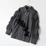 Fongt New Careful Machine Bow Knot Hollow Age Reduction Porch Fold Bubble Sleeve Top 1411
