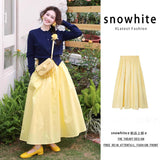 Fongt Medium Long Swing A Word Umbrella Skirt Women Summer Small College Wind Tight Waist Yellow Skirt