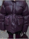 Winter 2024 Temperament Deep Red Zipper Padded Jacket Warm Coat To Lead The Commuting Wind-Outfit