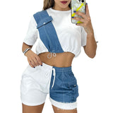 2023 Women's New Imitation Jeans Splicing Short Casual Suit Suit-Outfit