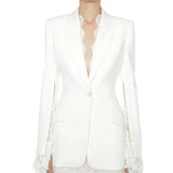 QUALITY 2023 Newest Designer Blazer Women's Slit Sleeve Lace Embellished Single Button Blazer
