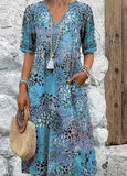 Fongt Fashion New Printed Lace V-Neck Short-Sleeved Dress
